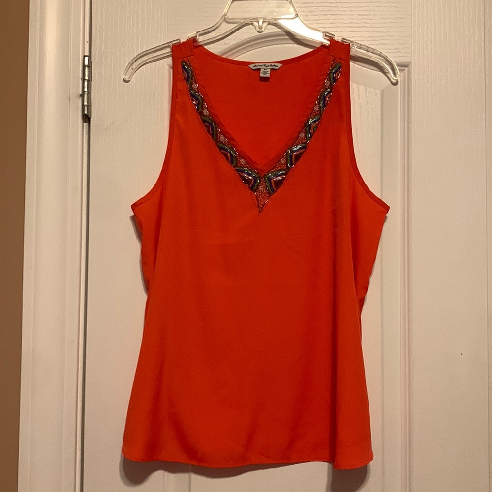 Brand: American Eagle, Size: small, Color: coral with blue, green, white, silver